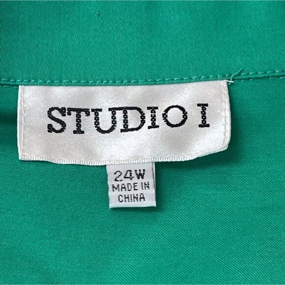 Studio I Womens Green Short Sleeve Button Down Stretchable Shirt Sz 24W - New - Picture 6 of 10